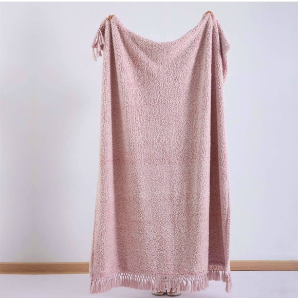 Pale Pink Farmhouse Bohemian Sherpa Throw Cozy/Fluffy Modern Couch/Sofa Blanket - Picture 4 of 8